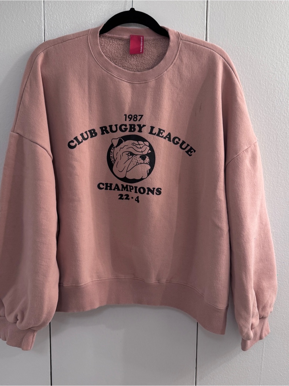 Dusty Pink Fleece Sweatshirt Loose Fit Rugby Graphic Crewneck